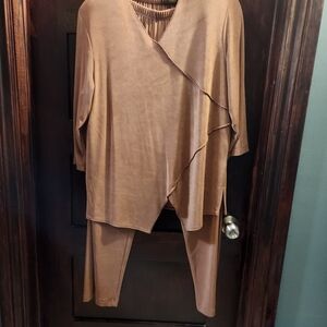 Brown Asymmetrical Tunic and Pants Set
